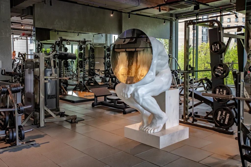 Statue with the mirror at the Anvil Gym