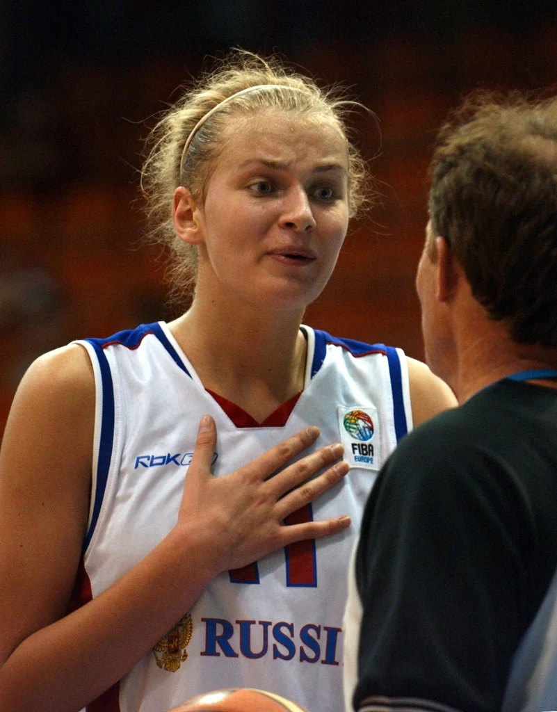 Nadezhda Grishaeva wearing jersey number 11 for Russia's U18 national basketball team during the 2007 FIBA European Championship.