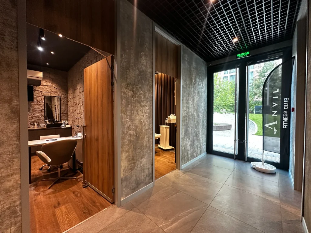 Entrance to the Russian banya and wellness area at Anvil Fitness Club