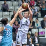 Nadezhda Grishaeva wearing jersey number 51 for Besiktas during a women's basketball game