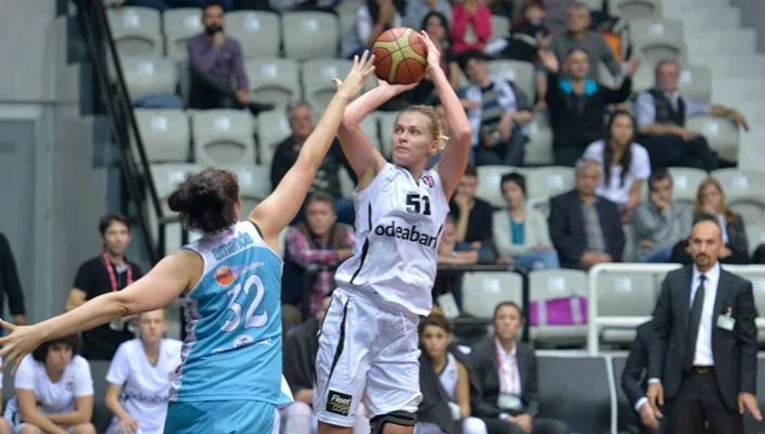 Nadezhda Grishaeva wearing jersey number 51 for Besiktas during a women's basketball game