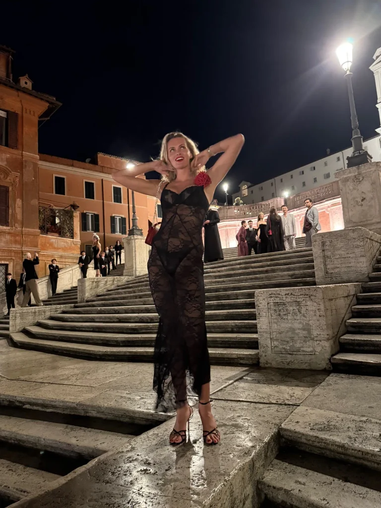 Nadezhda Grishaeva on the Spanish Steps in Rome during an evening event