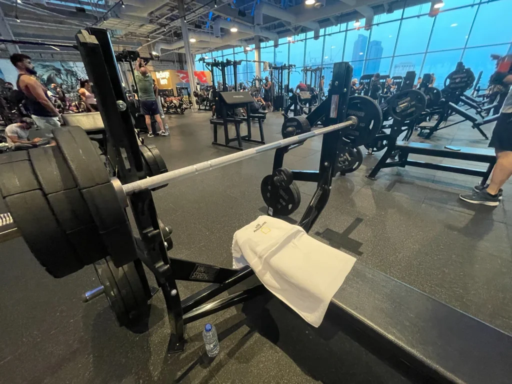 Hammer Strength equipment and weight training area at Warehouse Gym Dubai Science Park
